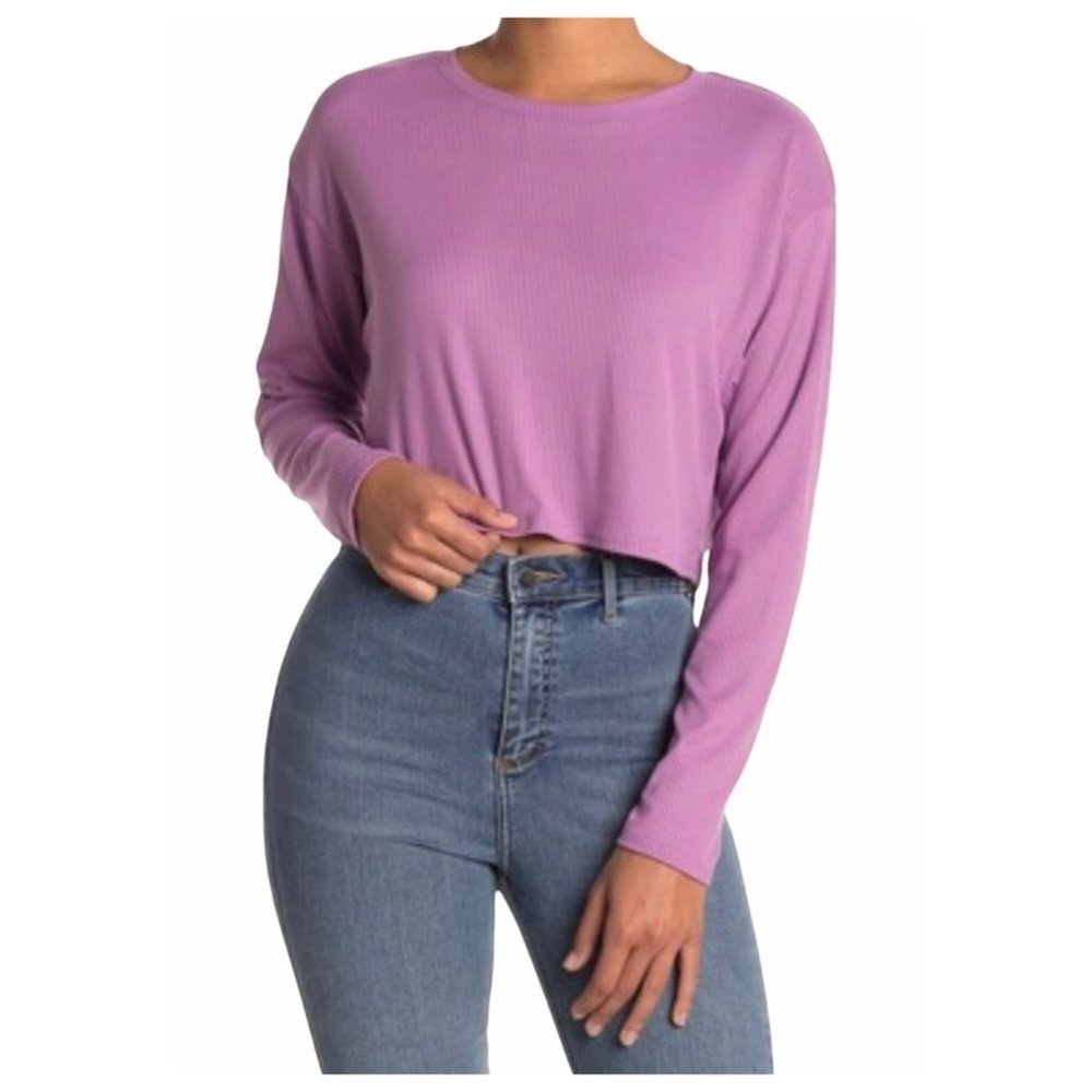 Abound Ribbed Purple Long Sleeve Crop Top NEW